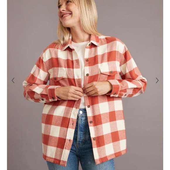 Marine Layer Riley‎ Overshirt in Rust/Cream size extra small - Picture 4 of 9